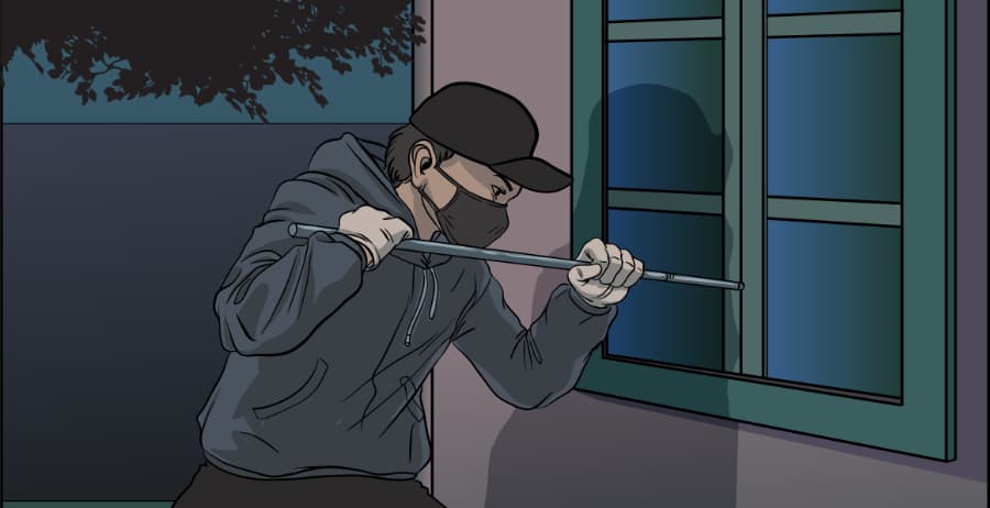 Illustration of burglar forcing entry through a window in Milwaukee